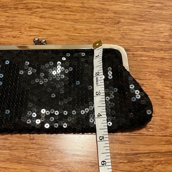 Ann Taylor LOFT black sequin evening bag w/ silver chain. Converts to clutch! - Picture 8 of 9